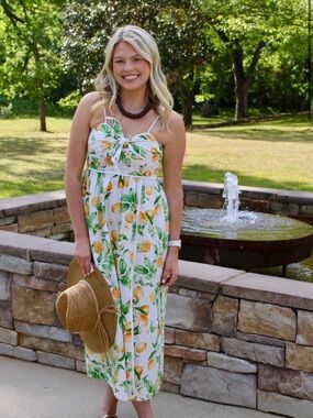 Dress Forum White Lemon Print Midi Sundress